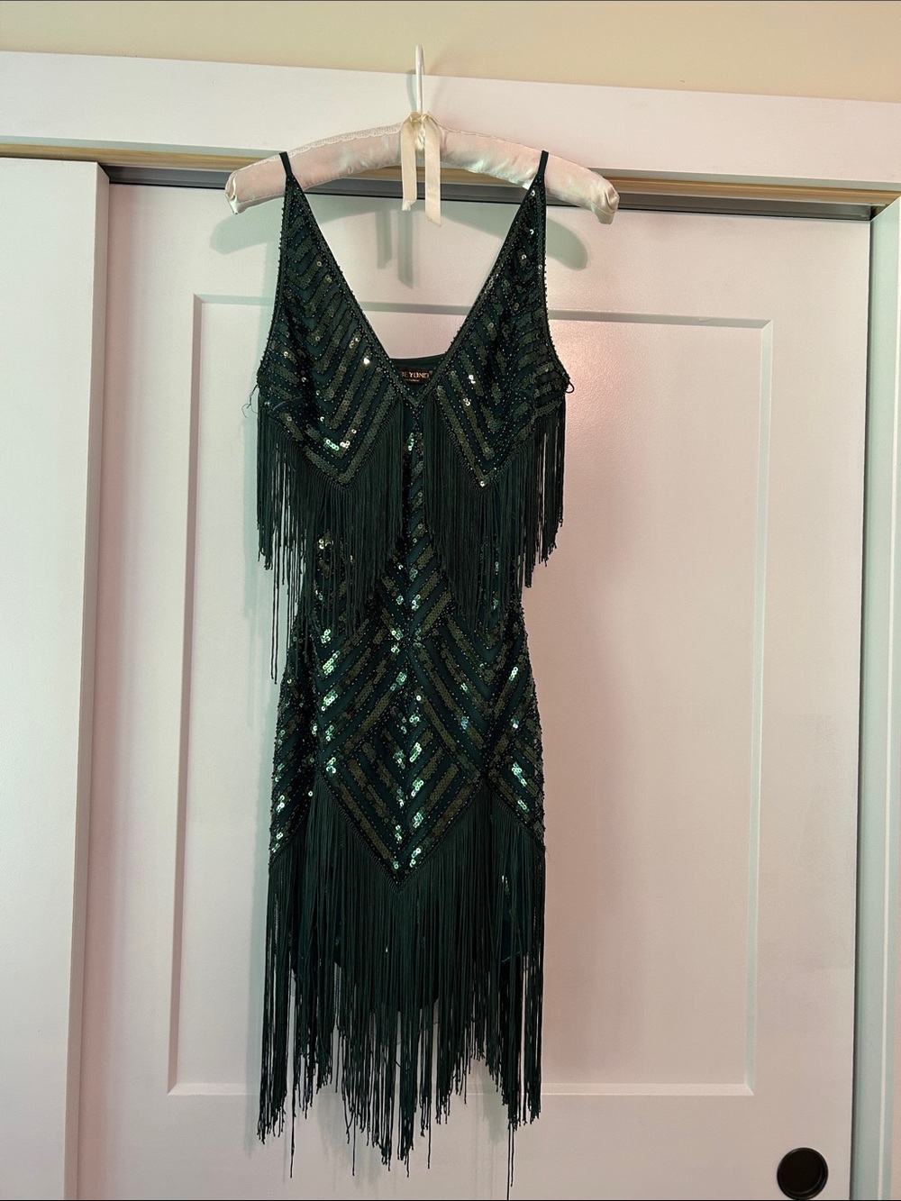 Black Sequin Fringe V-Neck Mini Dress